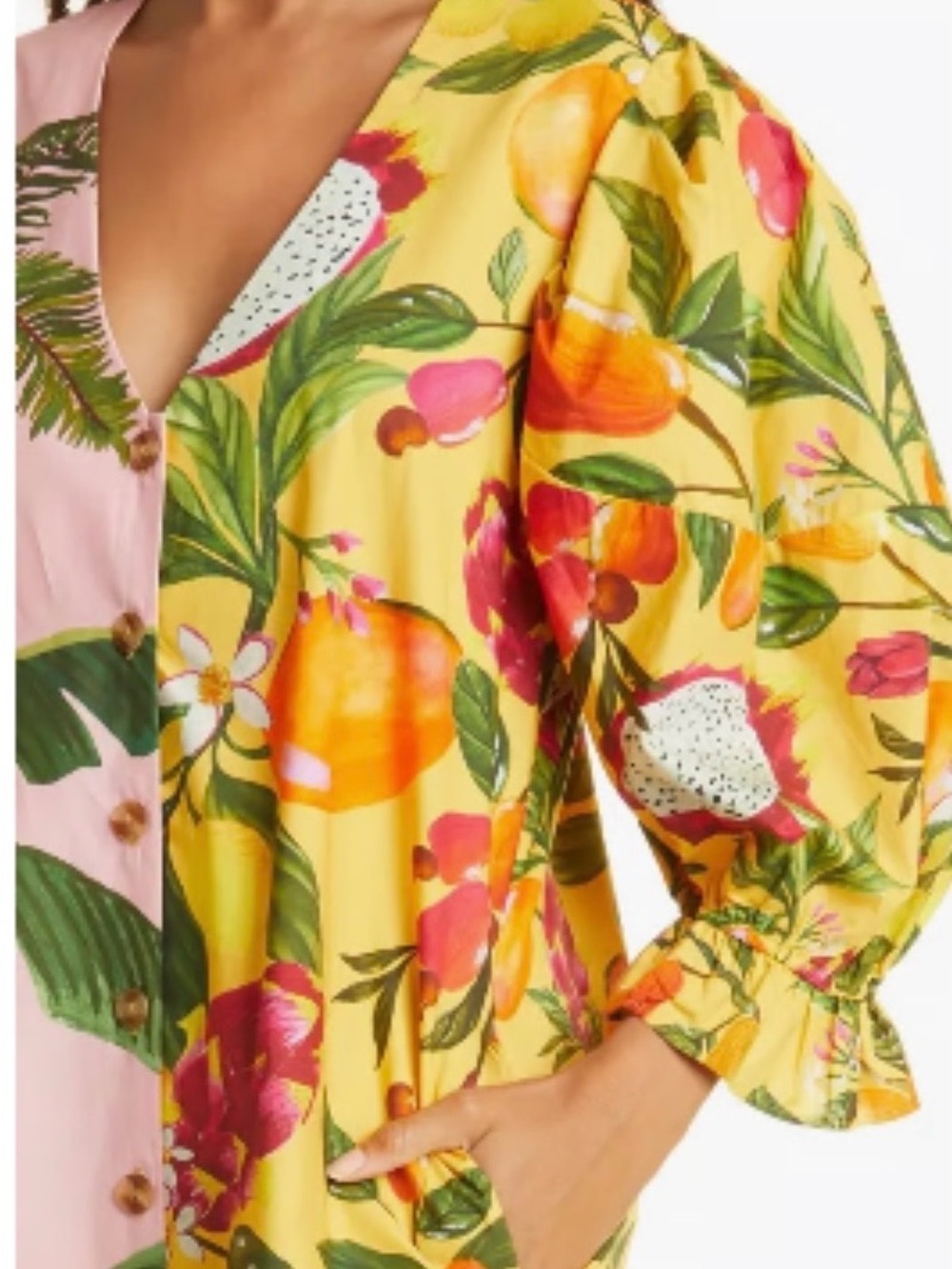 Farm Rio Mixed Prints Puff Sleeves Chemise Dress - Picture 3 of 6